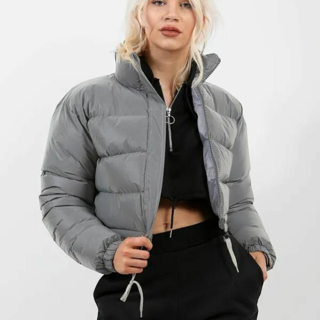 Chaqueta Acolchada Corta con Mangas Largas para Mujer