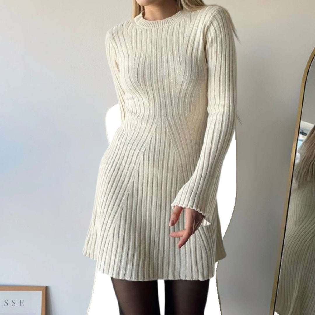 Vestido de Punto Canalé con Mangas Largas para Mujer | Mini