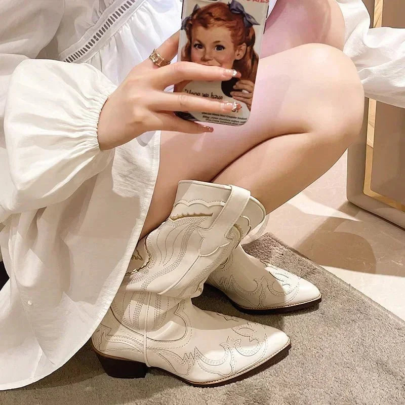 Botas Cowboy de Media Caña para Mujer | Tacón Cuadrado